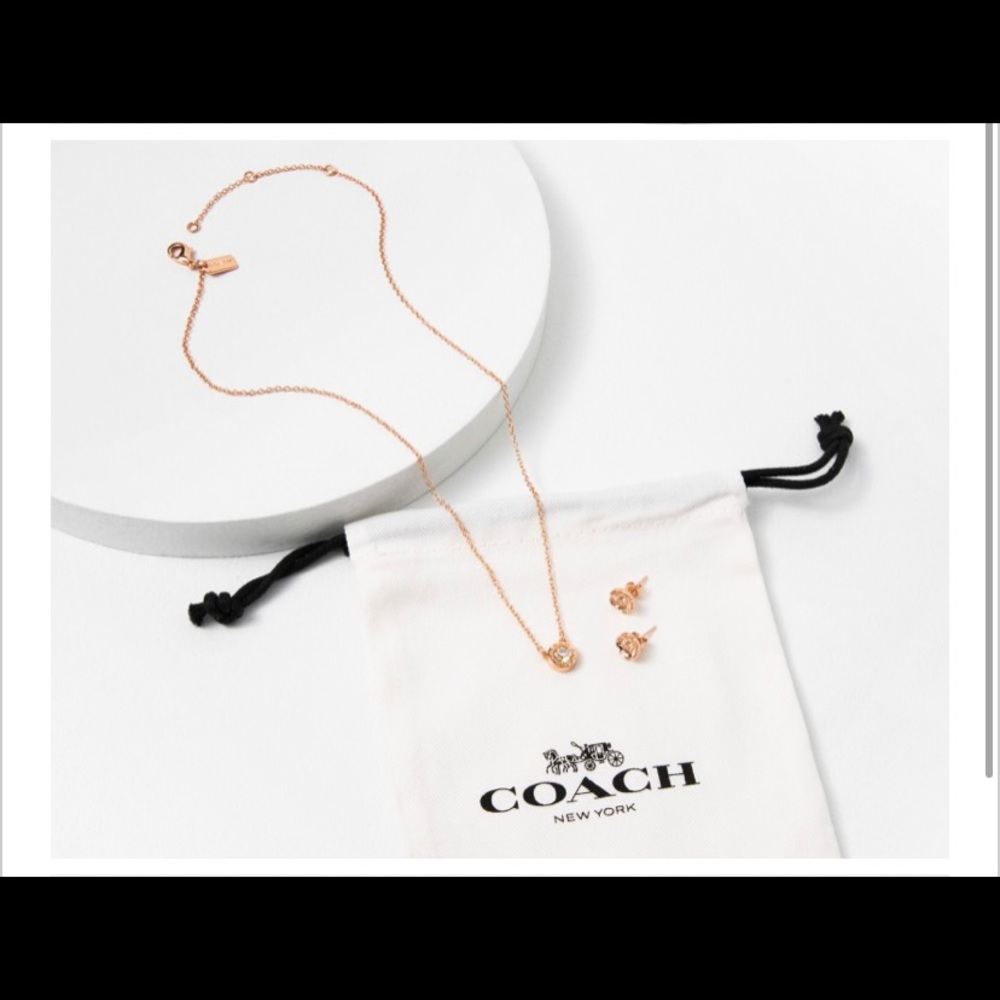 Coach Open Circle Necklace and Tea Rose Stud Set